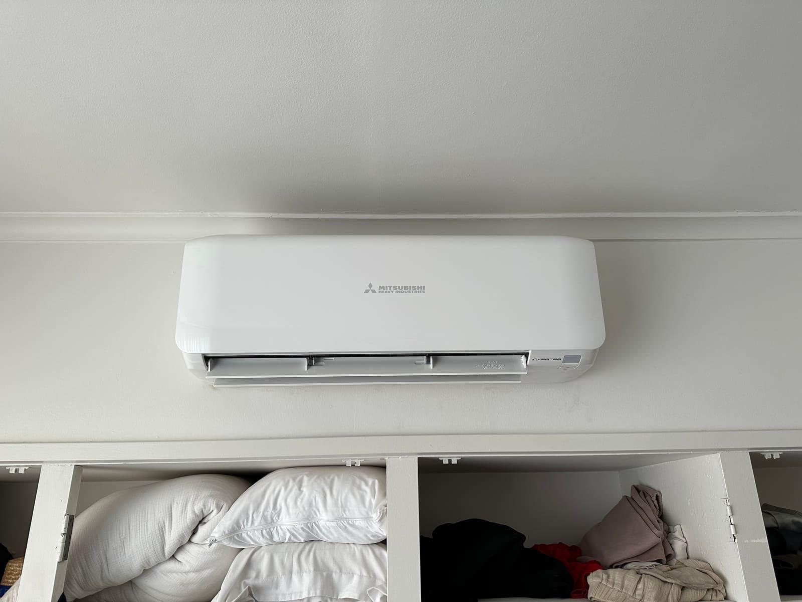 Completed Mitsubishi Heavy Industries split system installation in a Melbourne bedroom